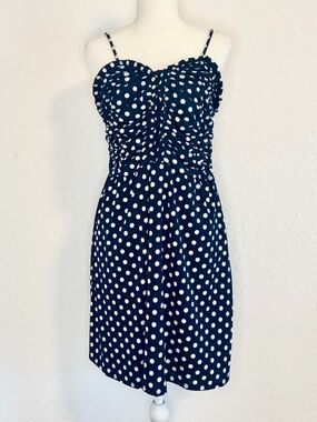 Venus Navy Blue and White Polka Dot Dress, Size M